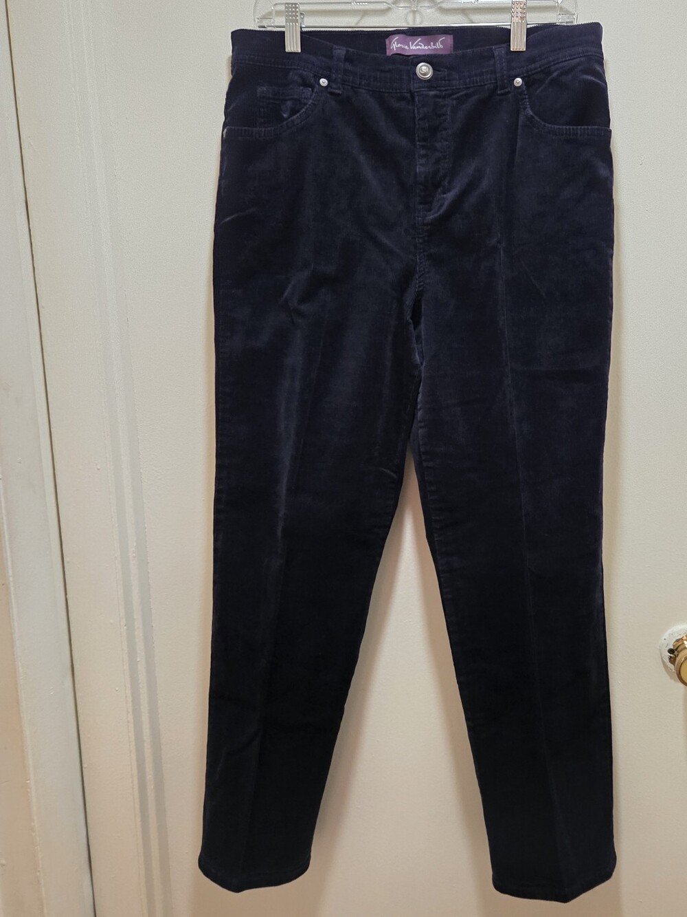 Womens Gloria Vanderbilt Navy Corduroy Pants Size 12 Short Straight Leg